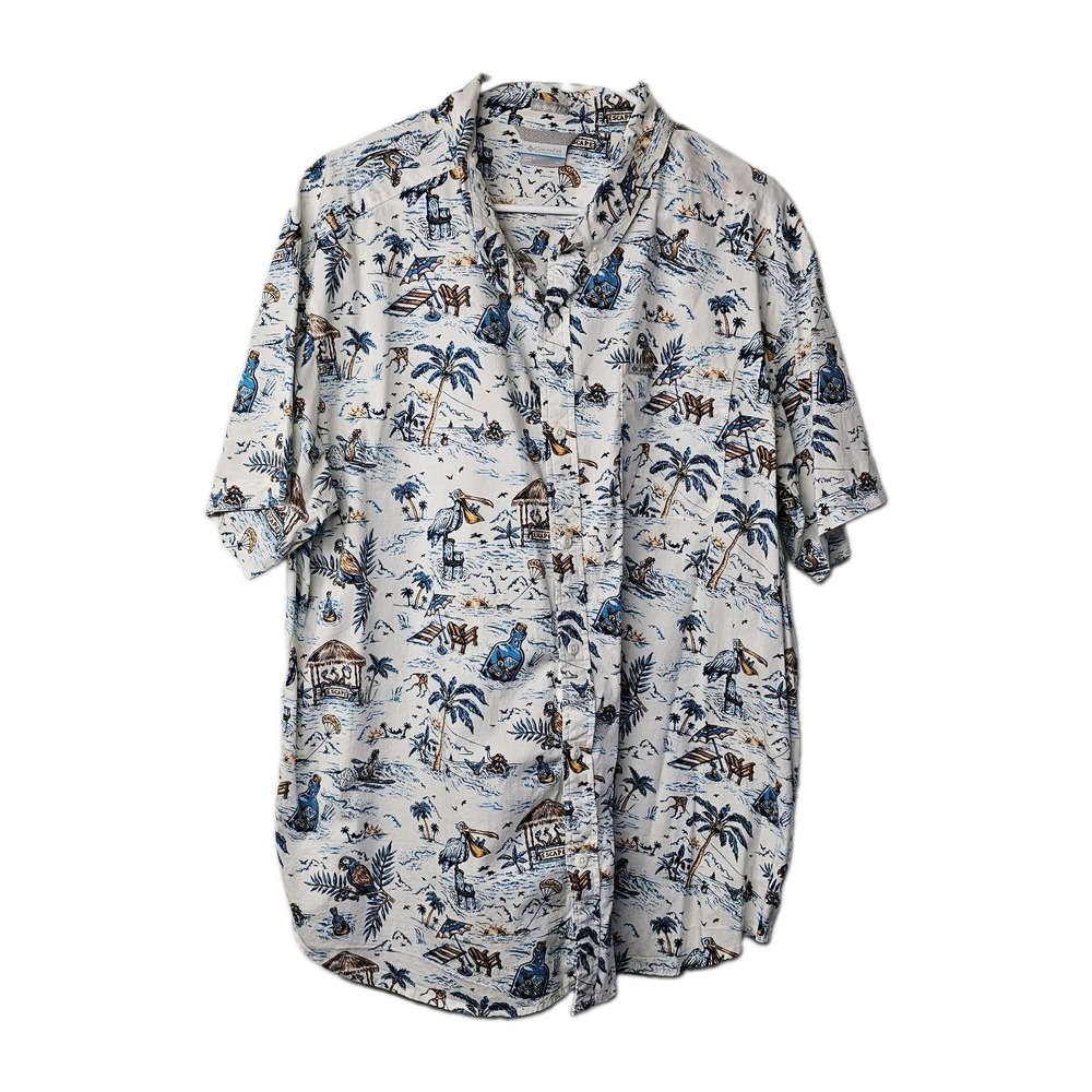 Columbia Men's Hawaiian Shirt Button Up Size XL Short Sleeve Paradise Theme EUC